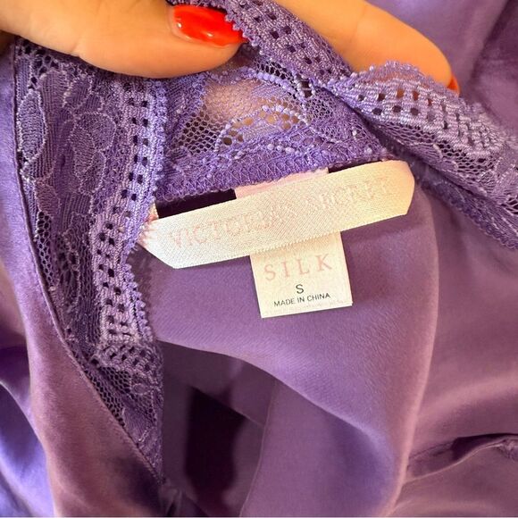 Victorias Secret Silk Purple Y2K Slip Dress Lace Mini - Picture 7 of 7